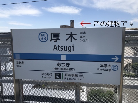 厚木駅のホームから世古法律事務所の入居建物を撮影し、厚木駅との近接状況を表した写真